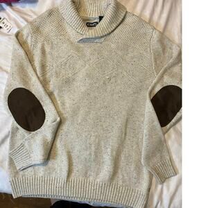 NWT Chaps Ralph Lauren Shawl‎ Collar cable knit Sweater elbow patches Lg Men